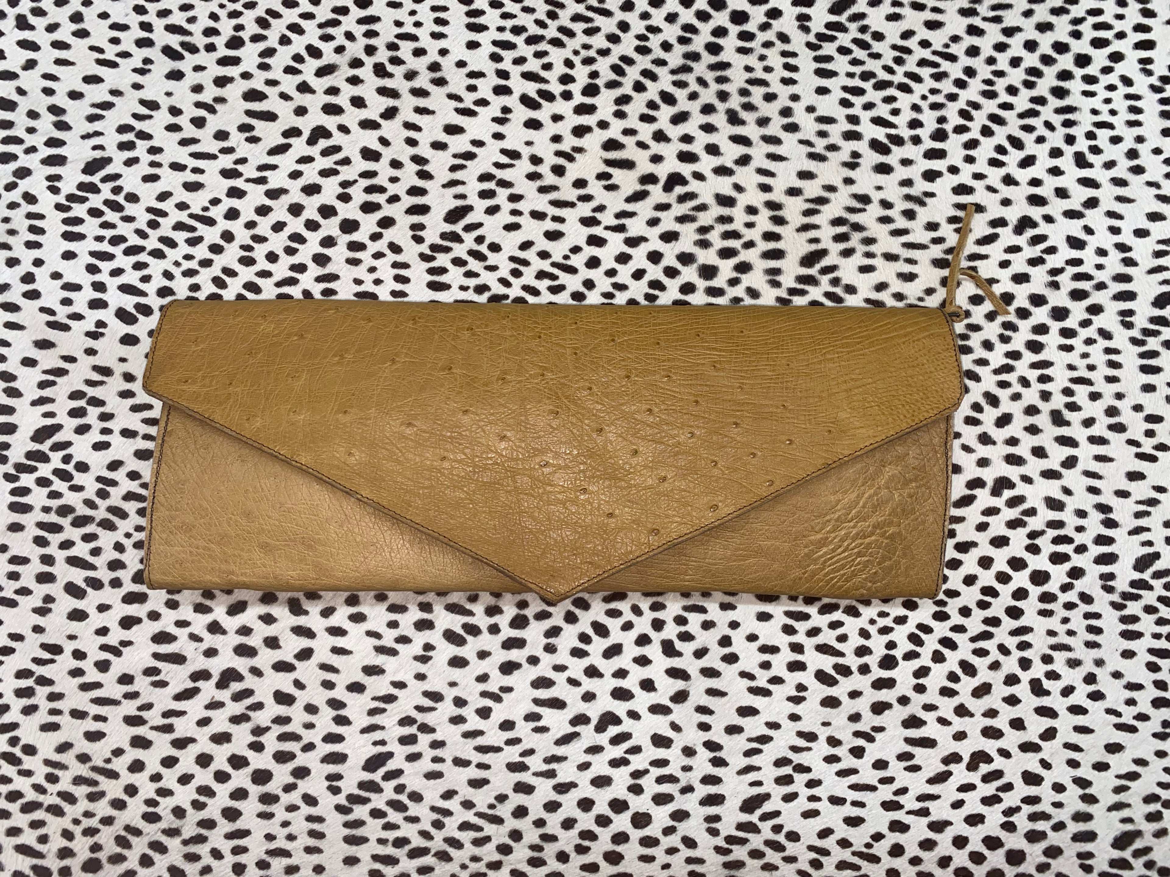 Tan All Ostrich Clutch