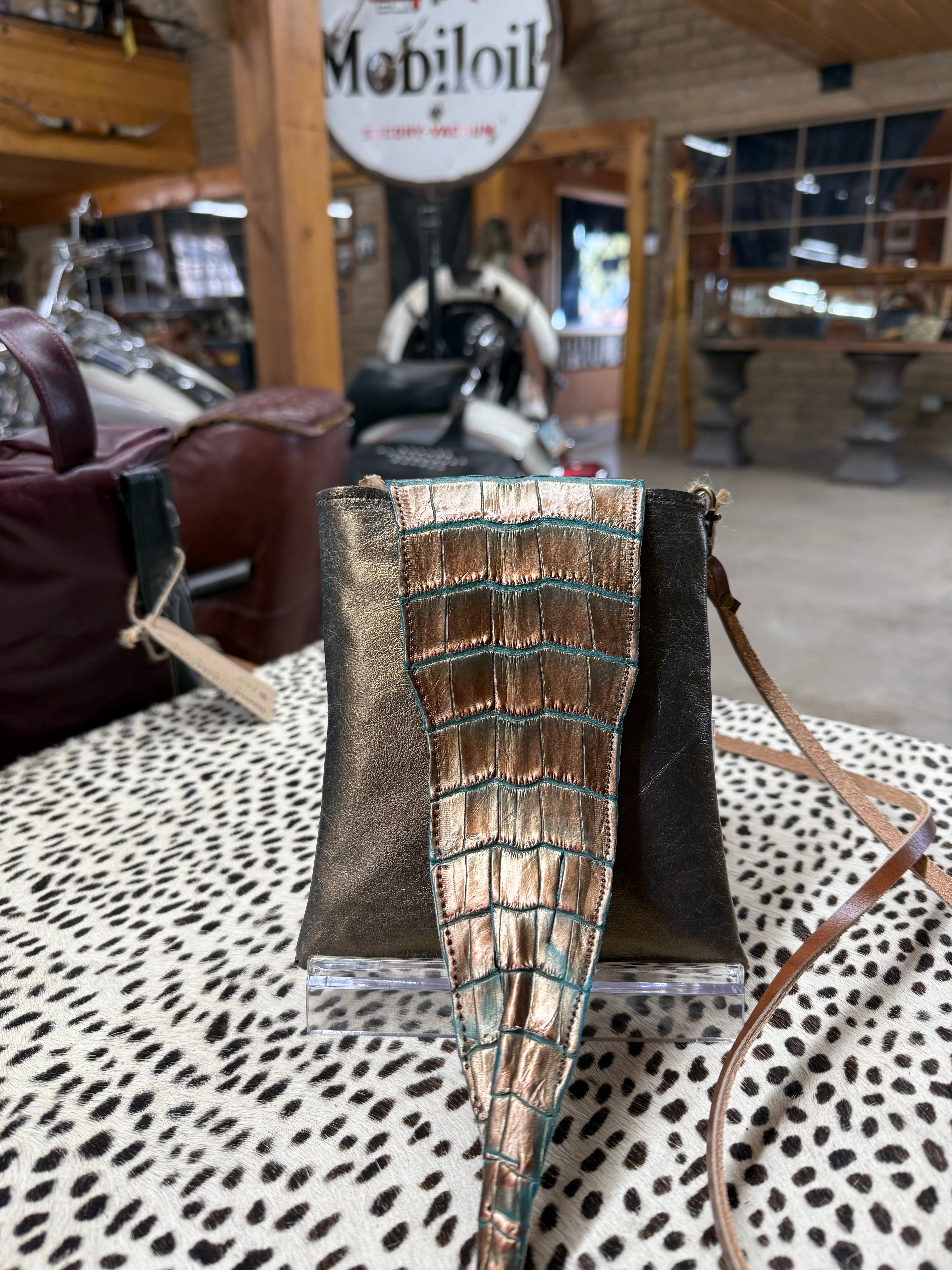 Small Bronze Alligator Tail Crossbody