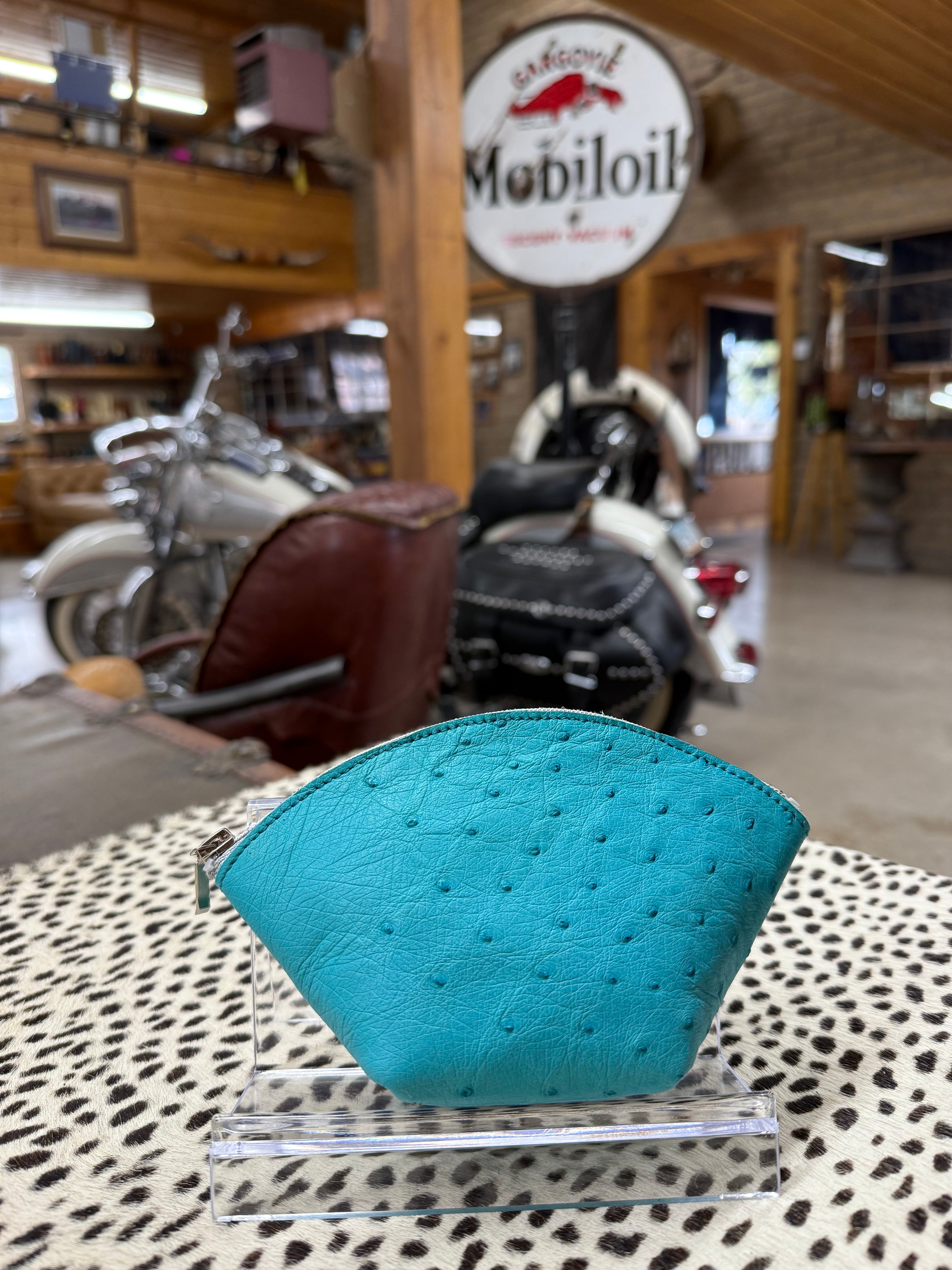 Turquoise Ostrich Half Quill Coin Purse
