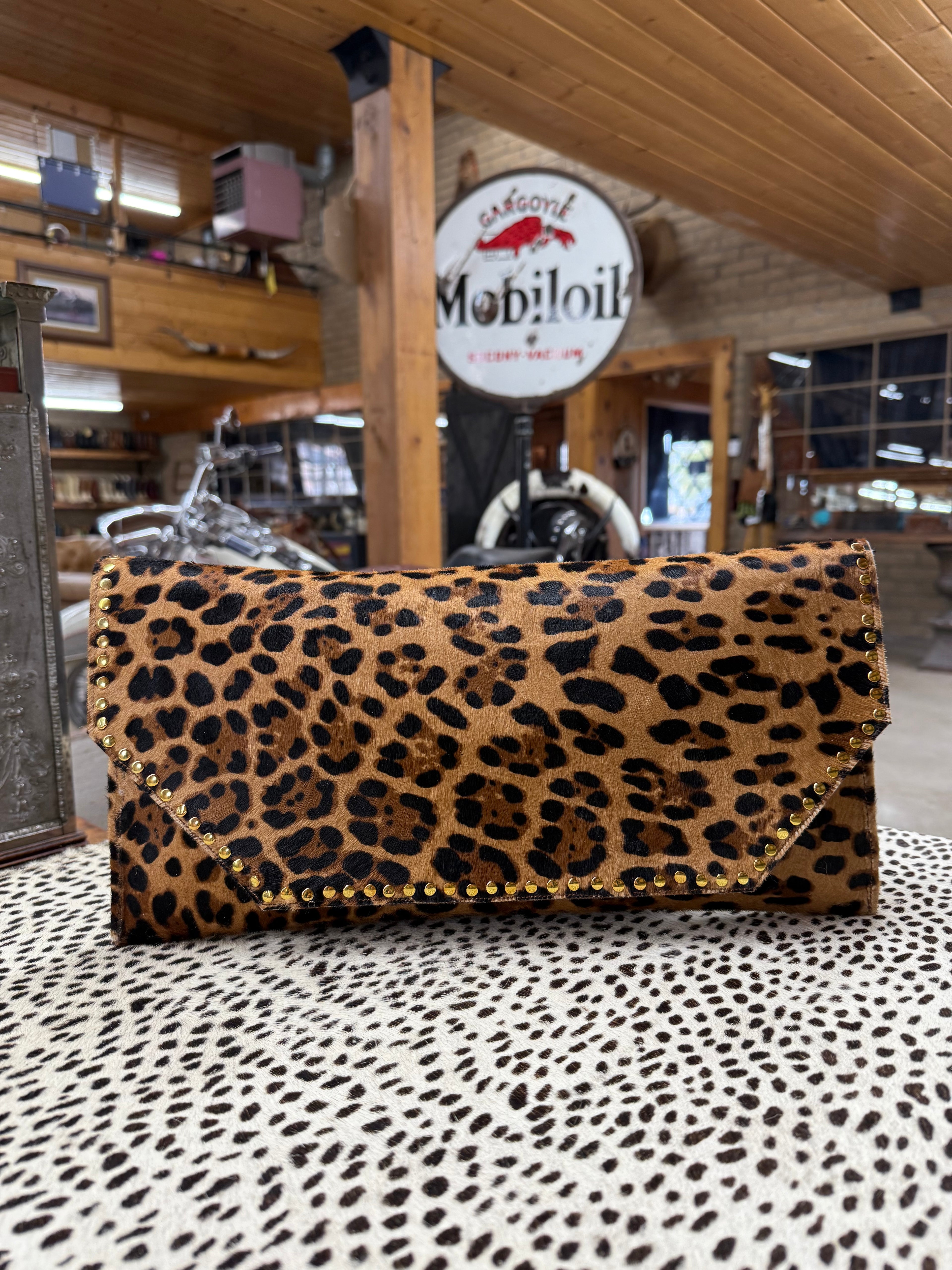 Animal Print Clutch w/ Studs