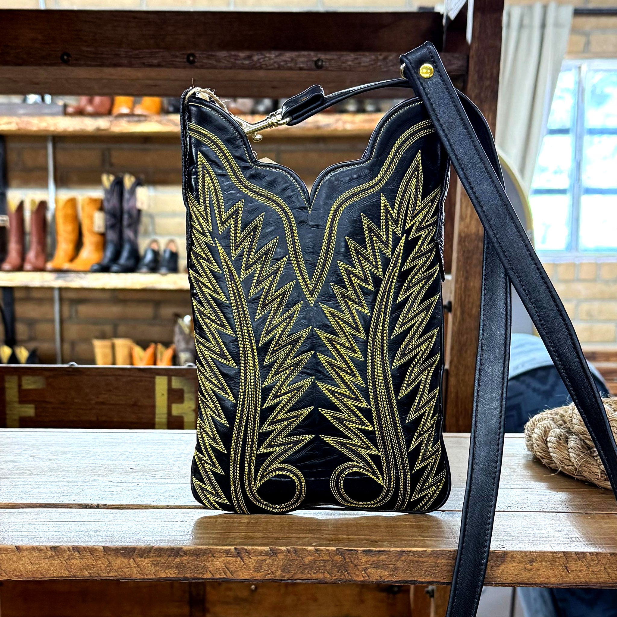The Golden Spur Black Cowboy Purse