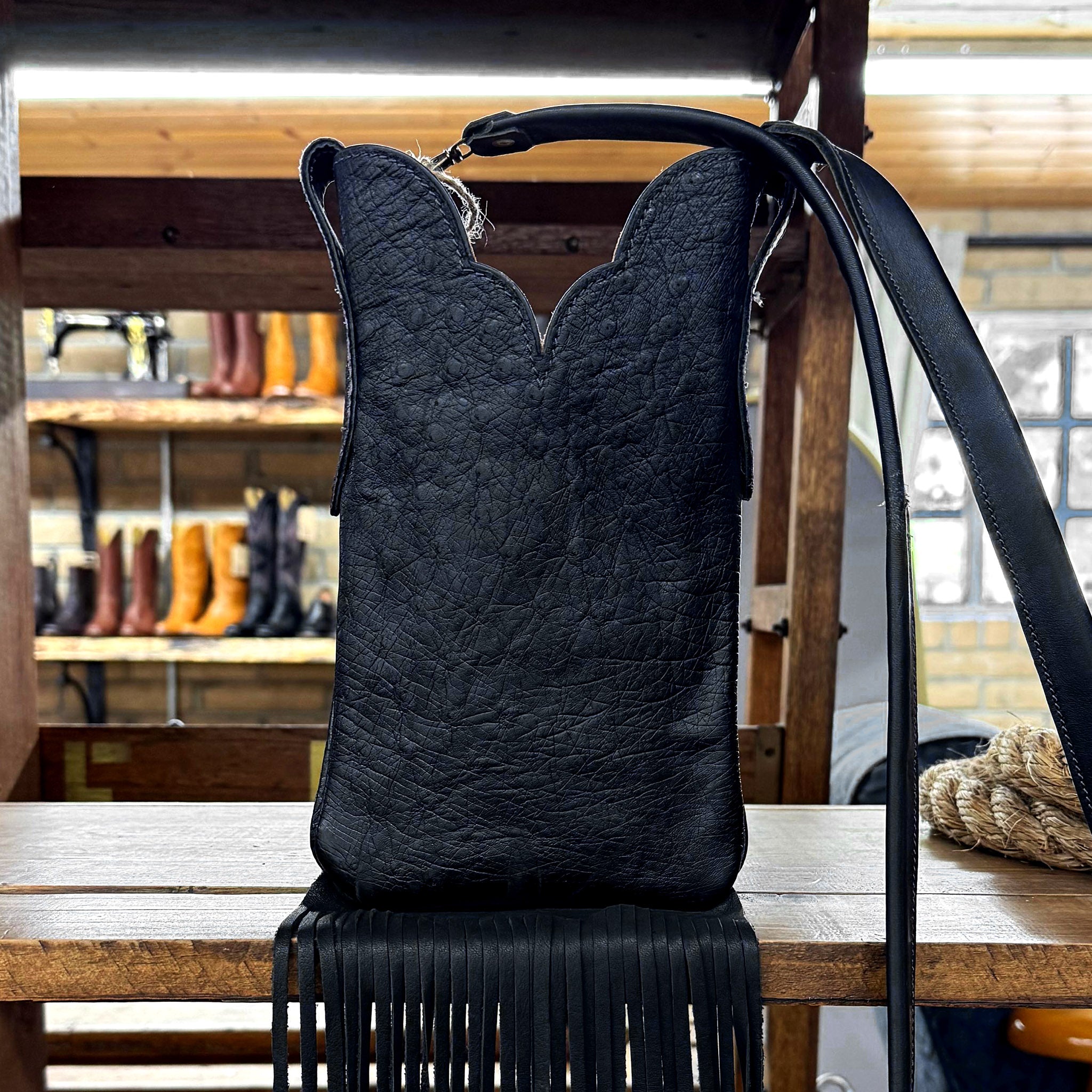 The Midnight Ostrich Fringe Purse