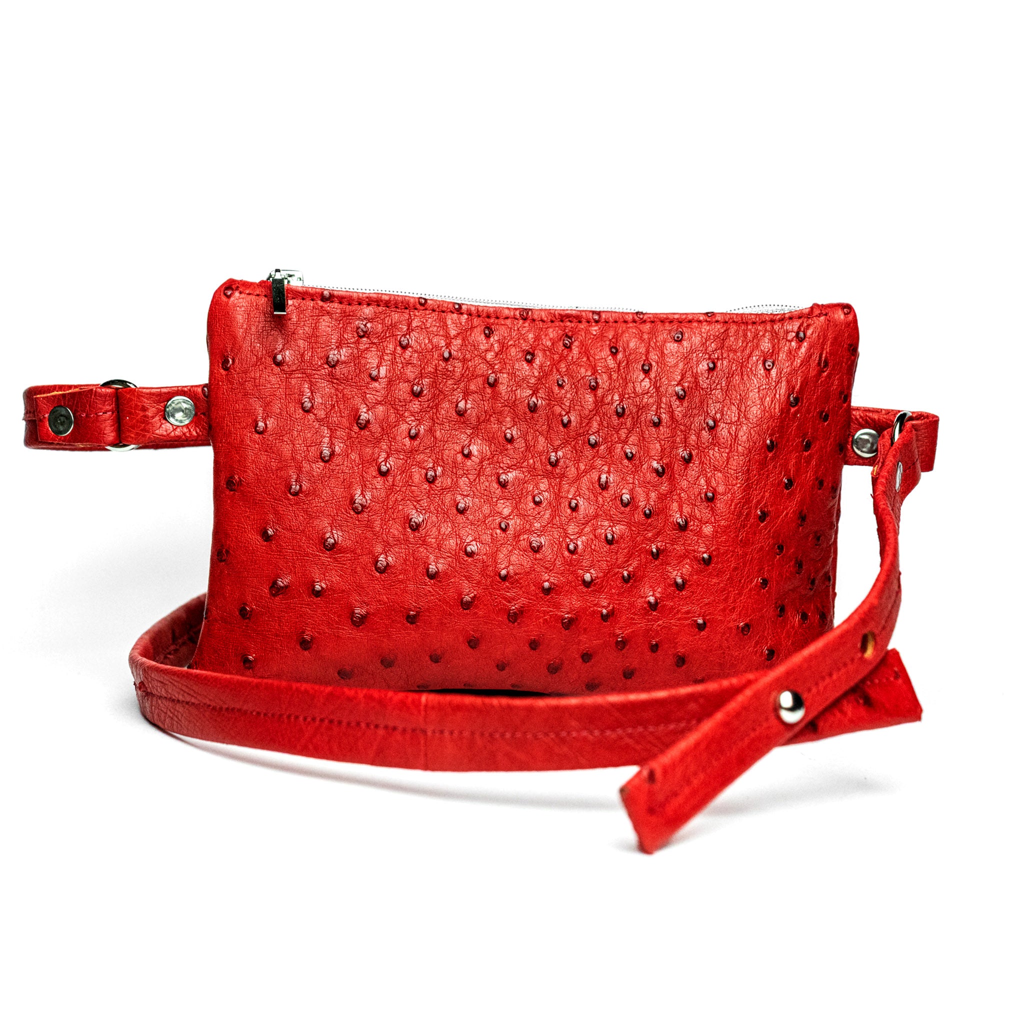 The Saddle Trail Ostrich Belt Bag in Red