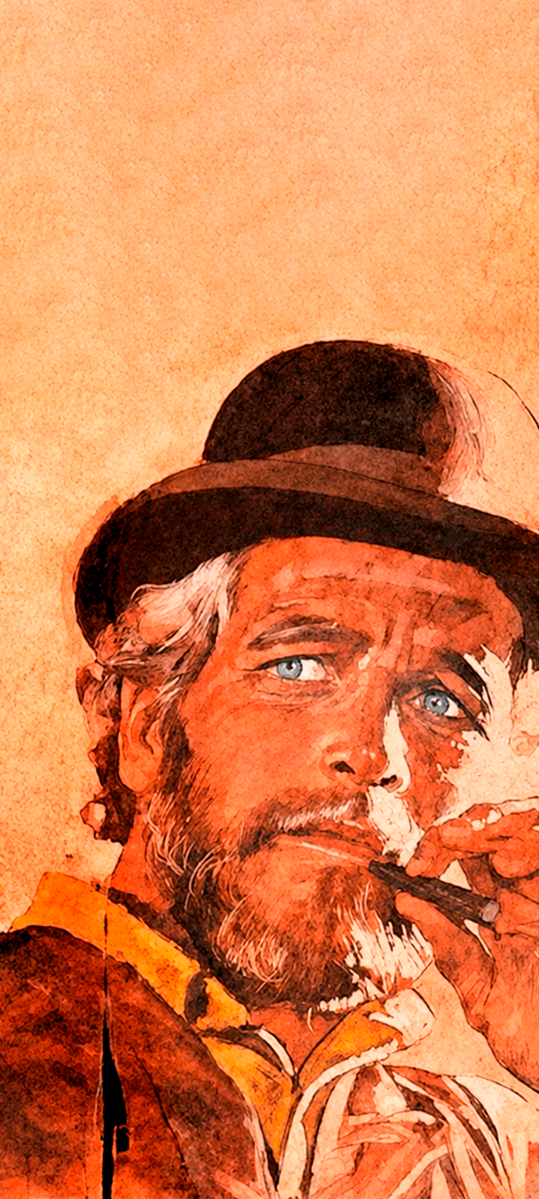 Watercolor portrait of Paul Newman in a bowler hat