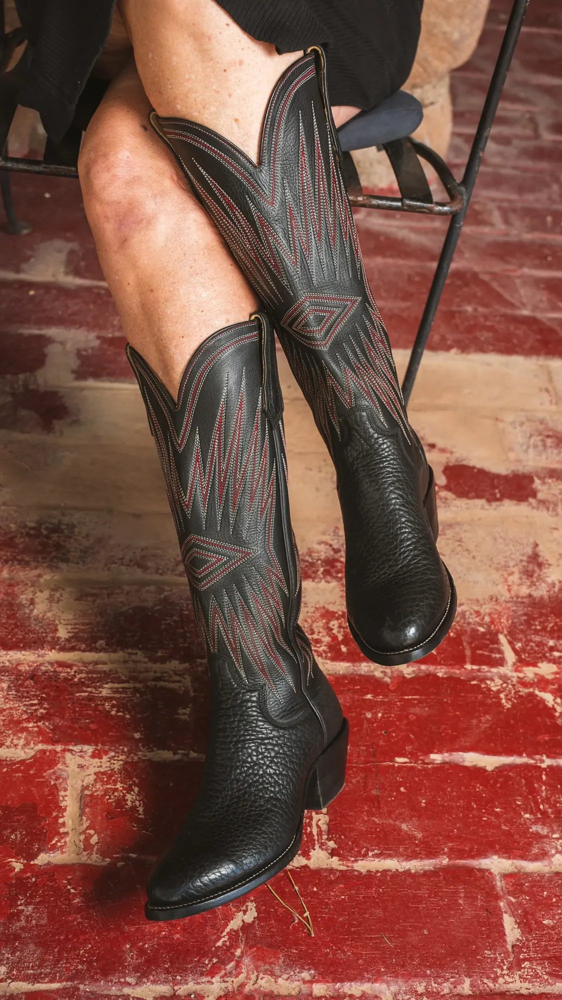 Black stitched cowboy boots